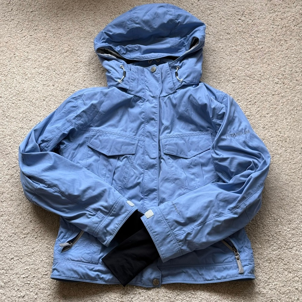 Columbia Titanium Ski Jacket Blue Hooded Technical Shell Women Small Floral